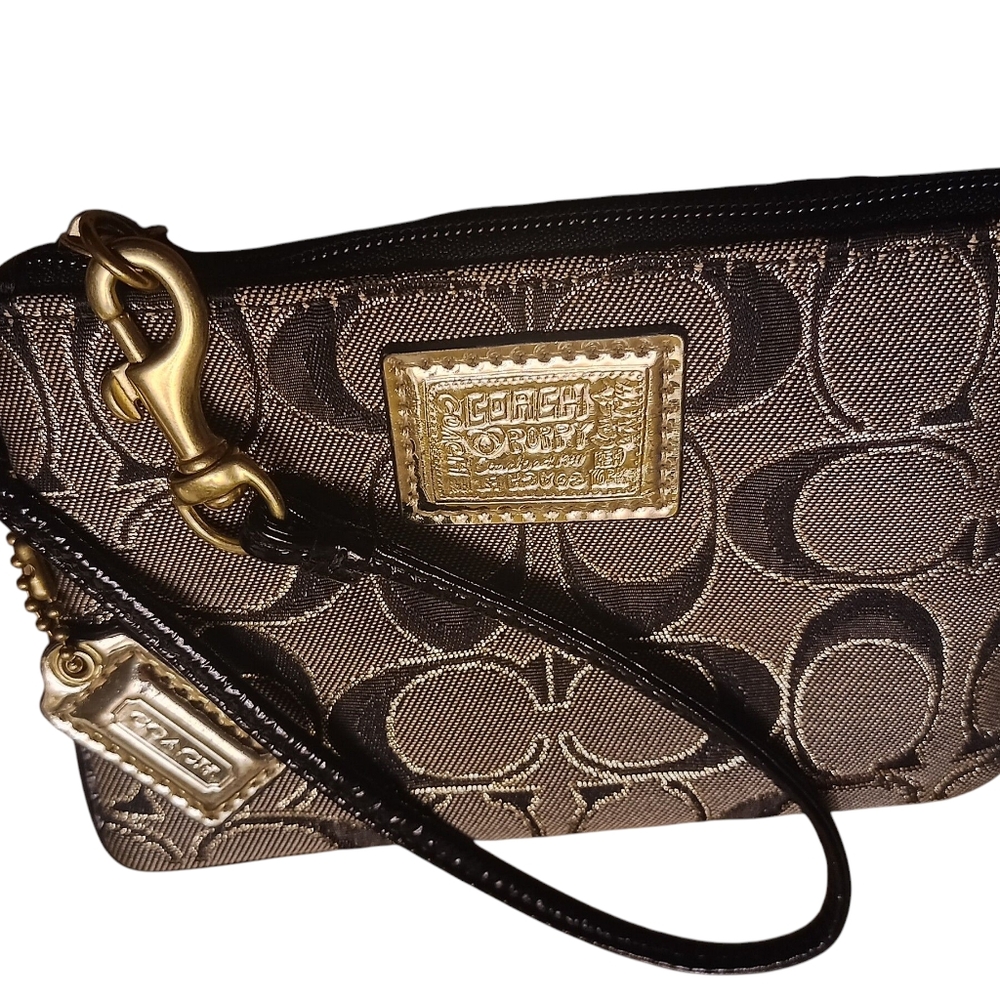 Coach Black and Gold Signature Wristlet